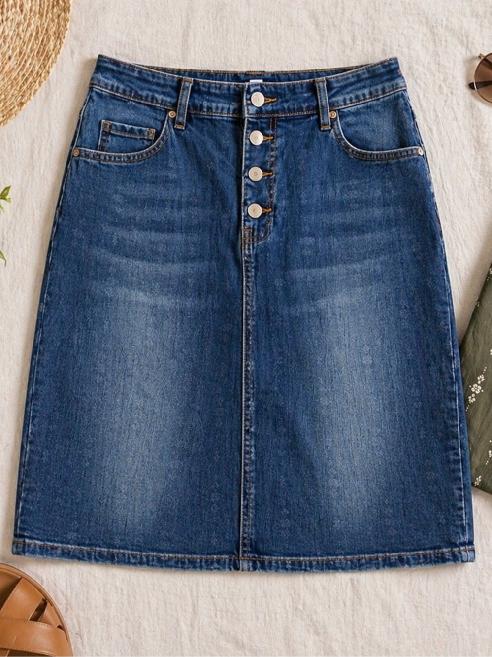Main Street Exchange Denim Skirt Size 6 Button Front A-Line Jean Skirt - Picture 1 of 7